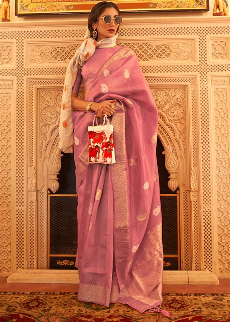 Buy Light Purple Zari Woven Tissue Silk Saree Online - MySilkLove