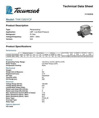 Bender Kit - Tecumseh THK1330YCF Refrigerator Compressor Manufacturer ...