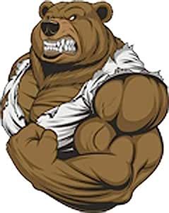 Buy Scary Growling Bodybuilding Buff Brown Bear Cartoon Vinyl Decal ...