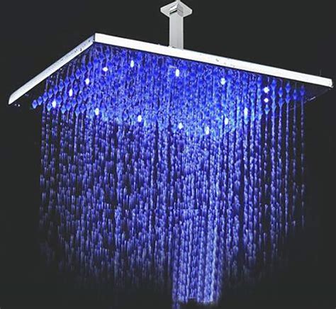 12 Inch Ceiling Mount Square Rainfall LED Shower Head, Stainless Steel ...