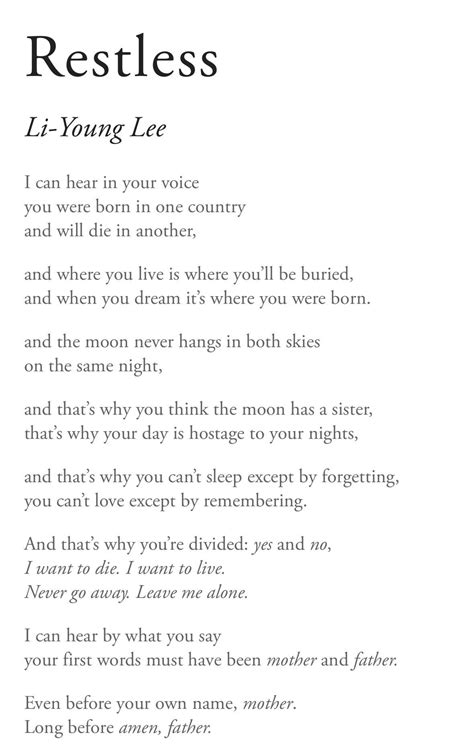 [POEM] Restless by Li-Young Lee : r/Poetry