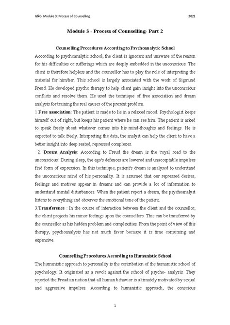 Module 3: Understanding the Process of Counselling - Part 1 - Studocu