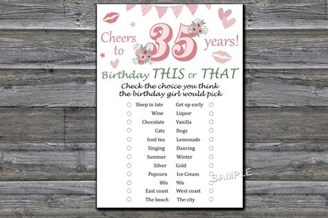 35th this or that birthday game adult birthday party game fun games for ...