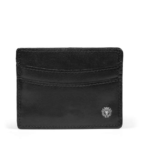 Black Hand Painted Leather with Silver Finish Metal Lion Unisex Card H