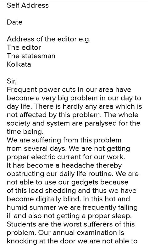 Write a letter to editor of a newspaper complaining about the frequent ...