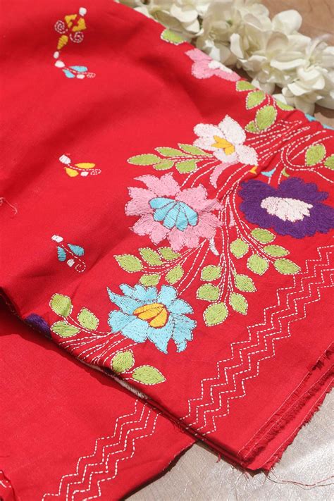 Red Hand Embroidered Kantha Dupatta