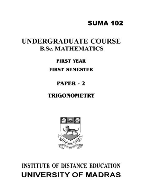 Trigonometry - Full syllabus - FIRST YEAR FIRST SEMESTER UNDERGRADUATE ...