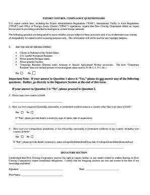 Fillable Online Export Control Questionnaire Export Control ...