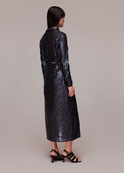 Black/Multi Stripe Sequin Midi Dress | WHISTLES | Whistles UK