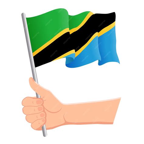 Hand vasthouden en zwaaien met de nationale vlag van Tanzania Fans ...