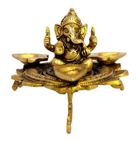 Buy ESPLANADE Brass Ganesha Ganesh Murti Idol on Lotus with Three ...