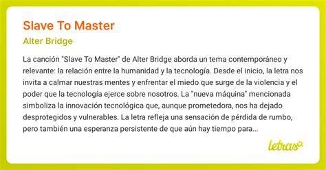 Significado de la canción SLAVE TO MASTER (Alter Bridge) - LETRAS.COM
