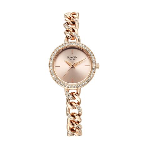Titan Raga Round Shaped Rose Gold/Copper Dial Women Watch with Brass ...