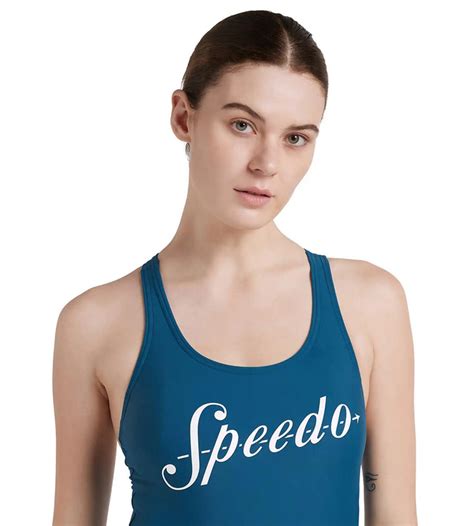 Buy Speedo Heritage Logo Racerback Darkteal-White Swimwear Online ...
