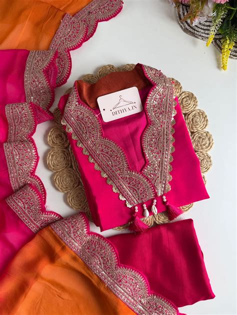 K649 - Pure crape zari work aline Kurti with pants and dupatta – Dithya.in