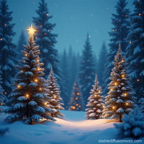 Snowy Christmas Forest Landscape | Stable Diffusion Online