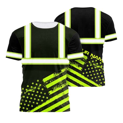 Hi Vis Shirt Reflective Black And Green USA Flag Custom Name Safety ...