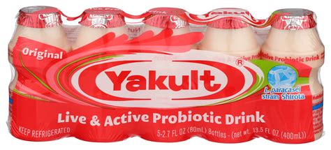 Yakult Non-Fat Live & Active Probiotic Drink, 2.7 fl oz, 5 Count, Gluten Free, Fat Free ...