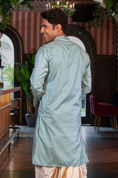 Blue Long Kurta for Men With Self Work: Perfect for Wedding 2024 – Shasak