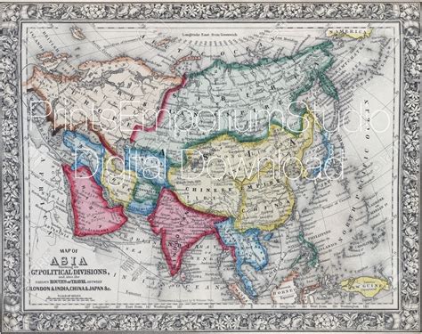 Antique map of Asia 19th Old map Vintage 1800s Printable | Etsy