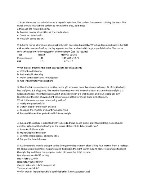 35 questions & answers - After the nurse has administered a heparin ...