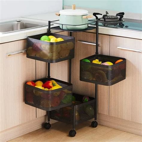 Privesh Metal 4 Layer Kitchen Rotating Trolley Portable Storage Rack ...