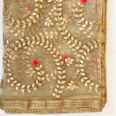 Golden Floral Gotta Patti Dupatta – anokherang