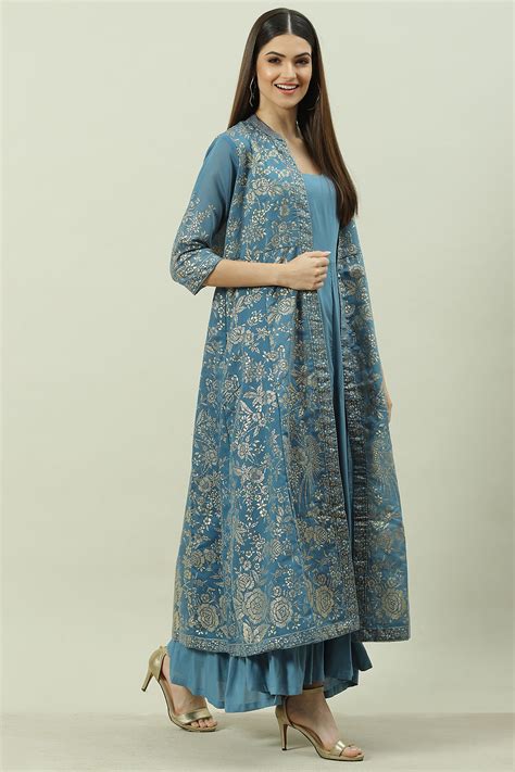 Blue Art Silk with Cape Printed Dress at Biba India