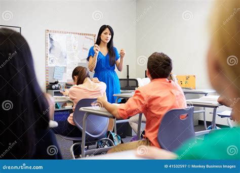 Female High School Teacher Taking Class Stock Image - Image of class ...