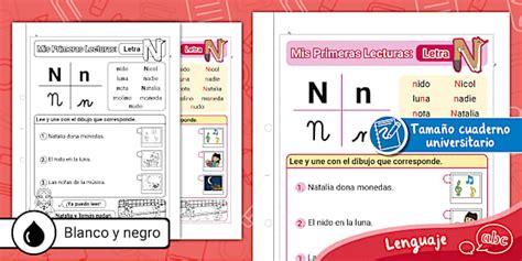 Primeras | Lecturas Cortas | Letra | N | Lenguaje y Comunicación