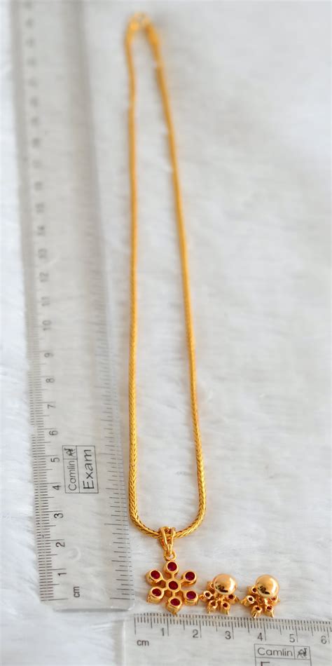 Gold tone 18 inches kodi chain with pink stone flower pendant set dj-4 ...