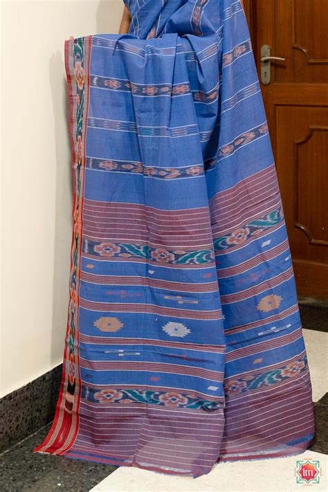 Blue Handloom Cotton Suta Luga Saree With Ikkat pallu Nadee – THE ...