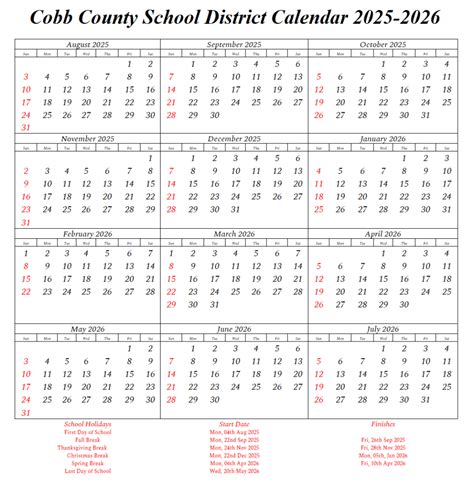 Cobb County School District Holidays 2025-2026 Calendar | School ...