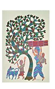 ARTSofINDIA.in Gond Art - Tree, Lady and Kids : Amazon.in: Home & Kitchen