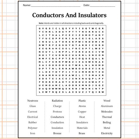 Conductors And Insulators Word Search Puzzle Worksheet Activity PDF ...