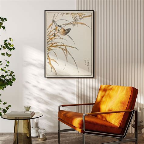 Japanese Grey Bunting and Rise Plant: Buy Japanese Painting & Art ...