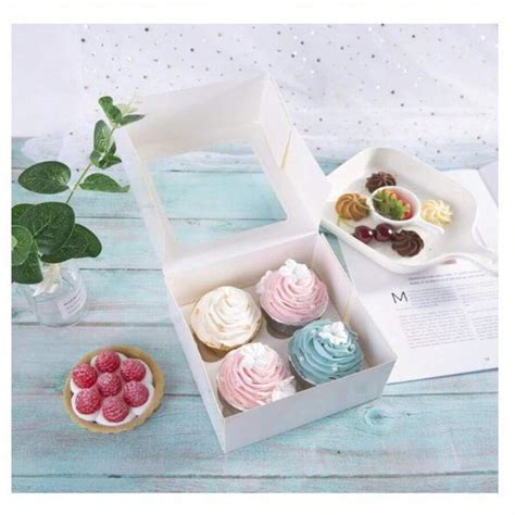 10 piezas de cajas de papel blanco para 4 cupcakes, contenedores ...