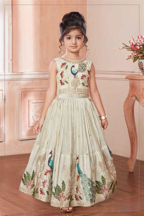 Cream Sleeveless Choli And Lehenga Set With Zari Embroidery For Girls ...