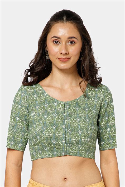 Naidu Hall Women’s Kalamkari Block Printed Cotton Blouse with U Neck E