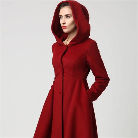 Women's Winter Single Breasted Wool Coat Red Swing Hooded - Etsy India