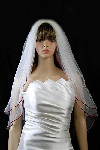 Wedding Veil Bridal Bride Headpiece Two Tier White Fingertip Red ...