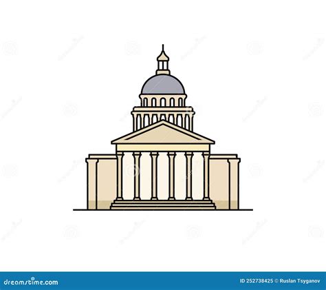 Front Of Pantheon Building In Paris, France Icon Design. Facade Of A Historical Building In The ...