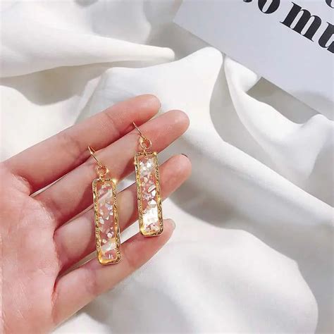Resin Long Bar Acrylic Dainty Gold Bling Drop Earrings | Salty – Salty ...