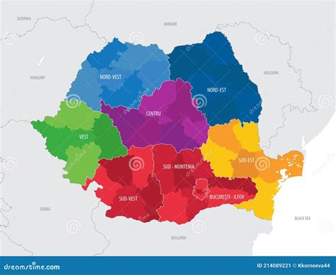 Detailed Vector Map of Romania with Administrative Divisions into ...