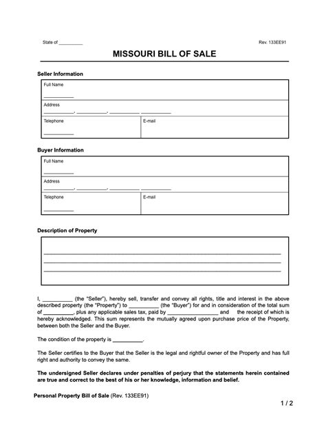Missouri Bill Of Sale Printable - USE EDU PL