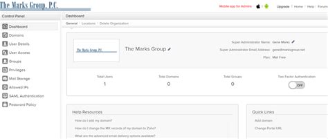 Image result for Zoho Mail Control Panel