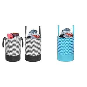 PrettyKrafts Canvas Laundry Bag Toy Storage Set of 2 Black Wave 45L ...