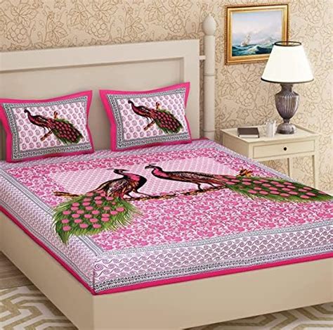 RajasthaniKart® Pure 100% Cotton Double Bed Sheet with 2 Pillow Covers ...