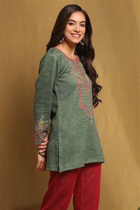 Buy Green Polyester Straight Short Kurti Online at Biba India