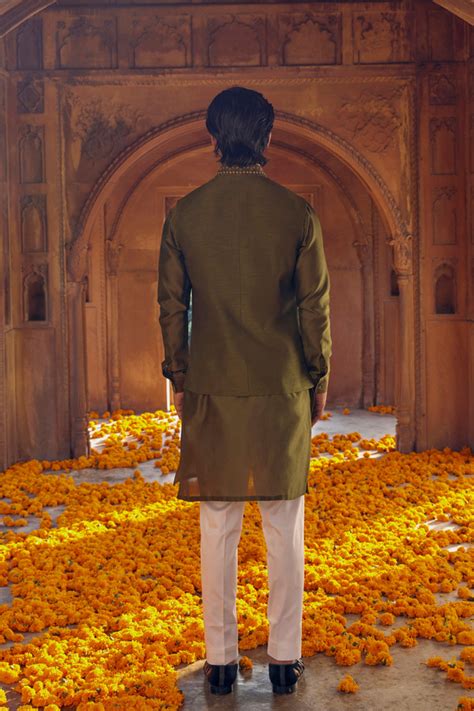 Studio Bagechaa Menswear - Mohak- Mehndi Nehru jacket - Elahe